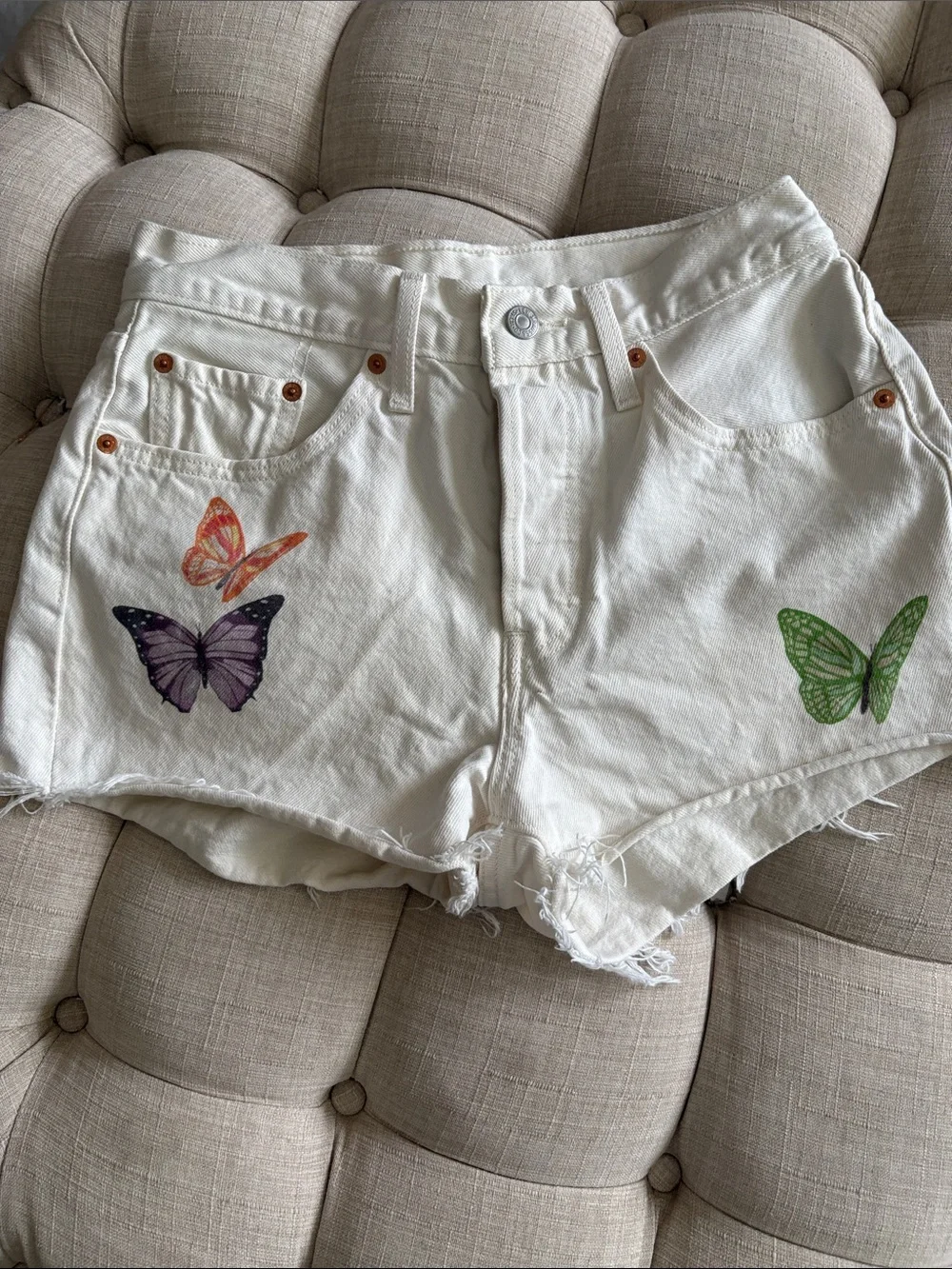Levi's Denim Shorts with Multicolor Butterfly Prints